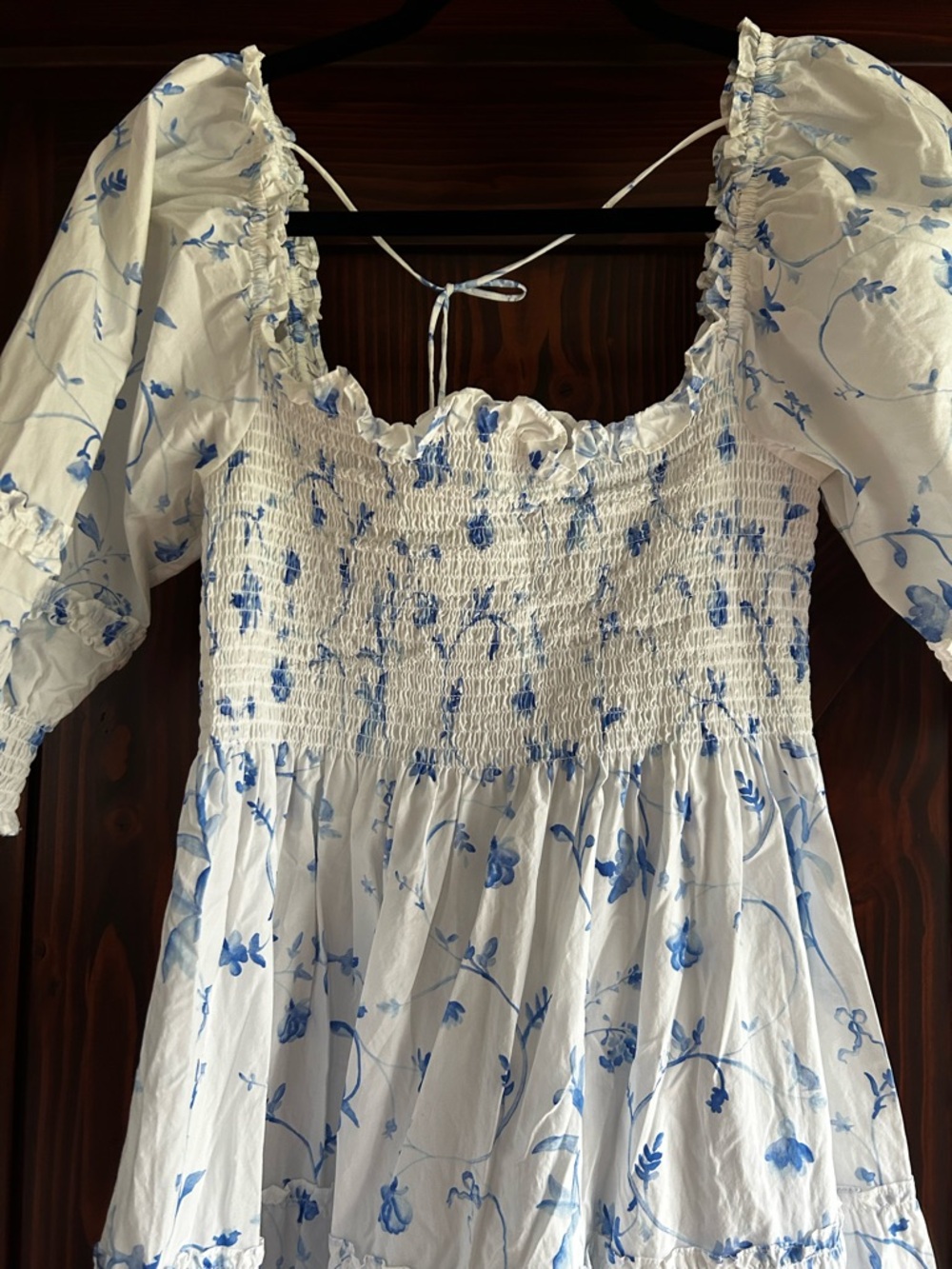Hill House White Midi Dress with Blue Floral Print - Picture 2 of 3